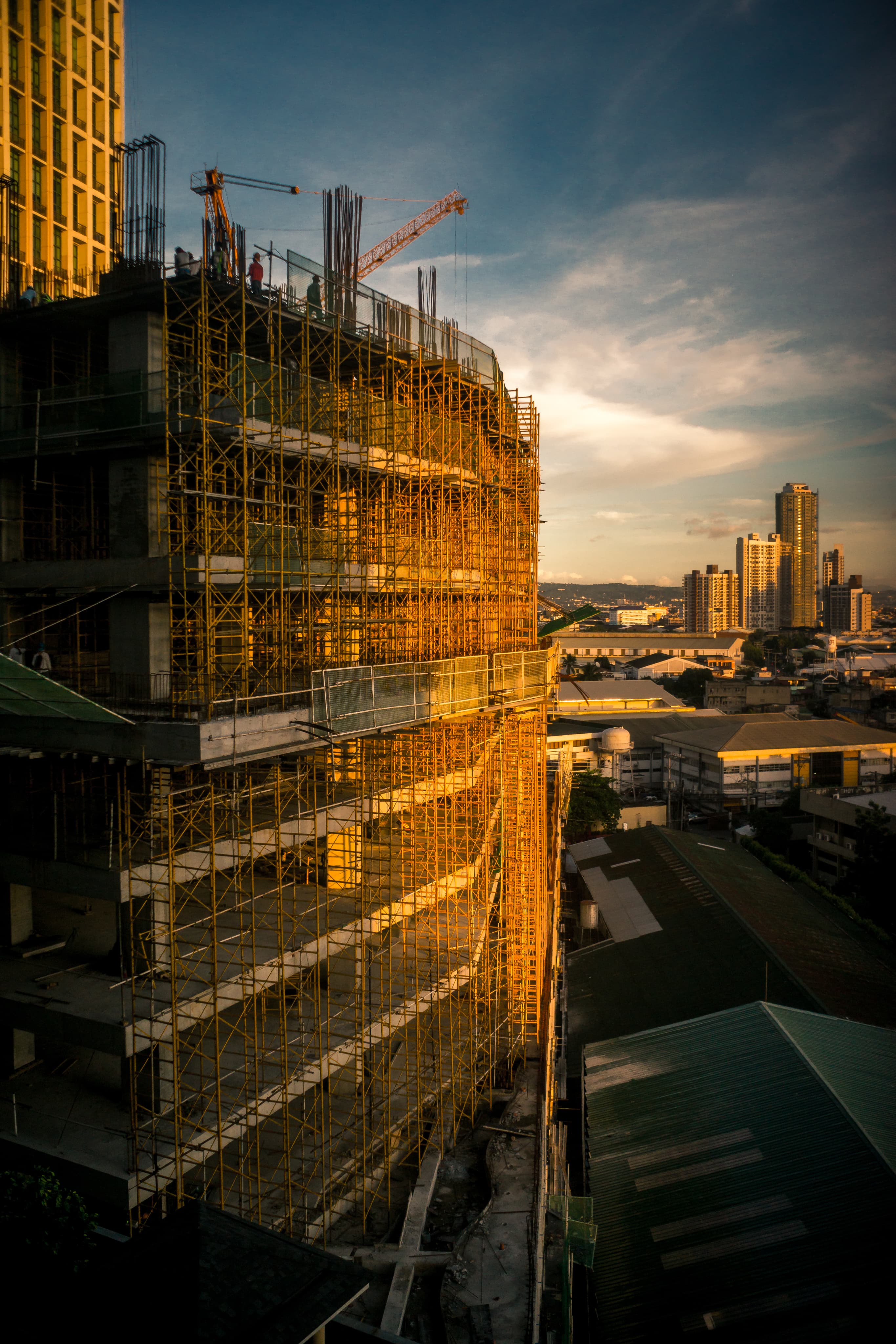 Construction site at sunset
